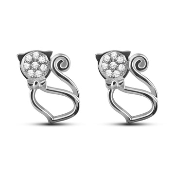 Tsundere Kitten White Zirconia Sterling Silver Stud Earrings
